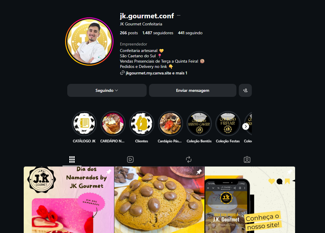Perfil da JK Gourmet no Instagram — @jk.gourmet.conf